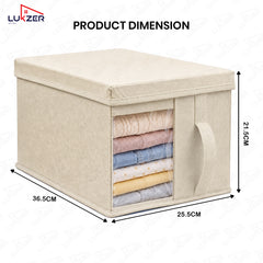 Lukzer 20 Liters Foldable Non-Woven Storage Box/Wardrobe Organizer with Lid - 3PC/Beige