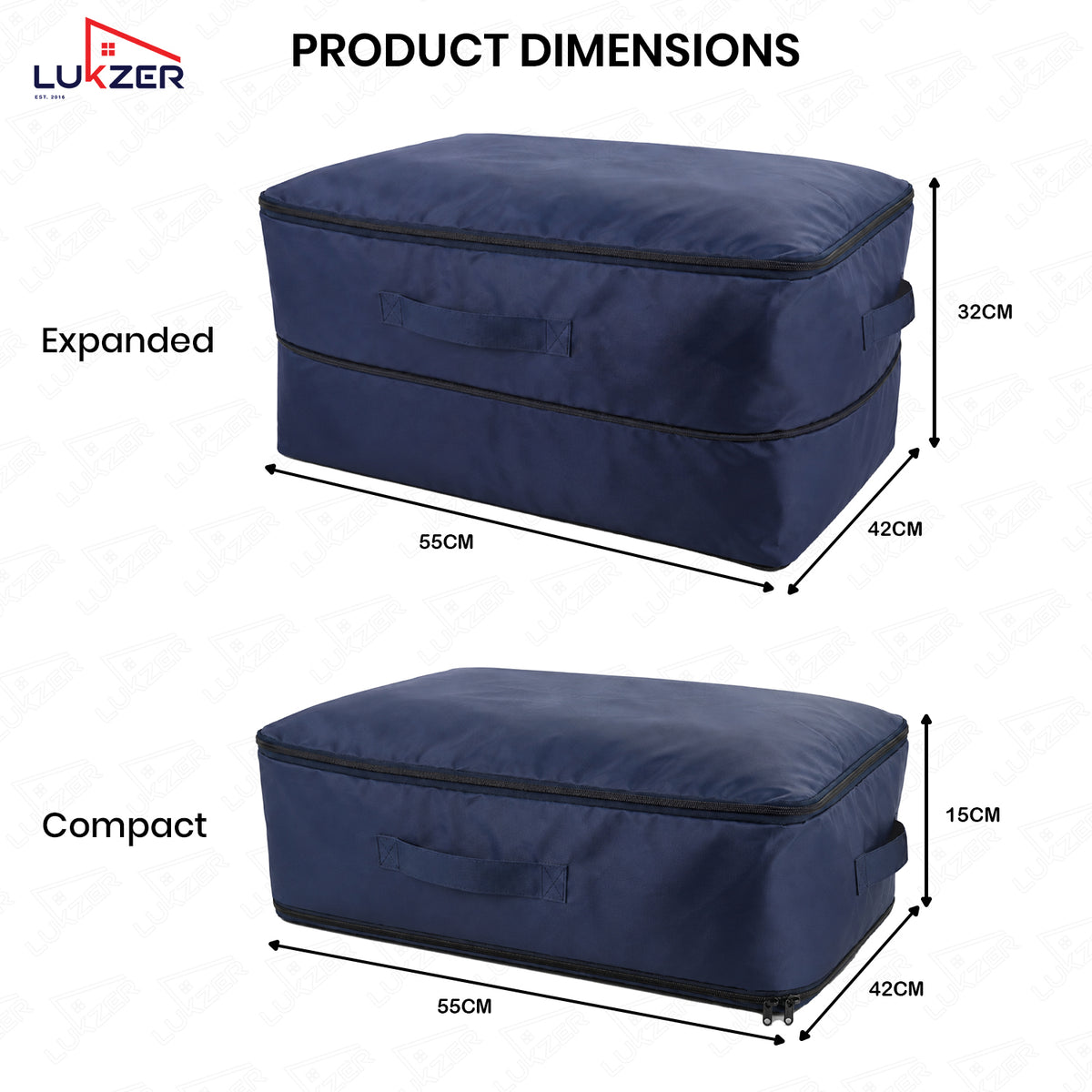 Lukzer Nylon Expandable Self Compression Storage Bag for Clothes & Bedding - 3PC's/Blue
