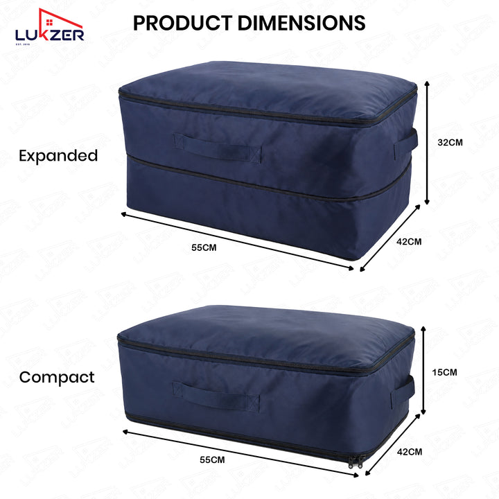 Lukzer Nylon Expandable Self Compression Storage Bag for Clothes & Bedding - 3PC's/Blue