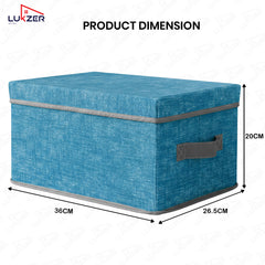 Lukzer 1Pc Blue & Grey Foldable Storage Box with Lid & Reinforced Handle (Lining)