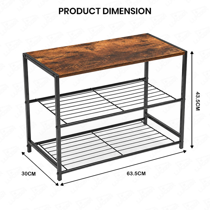 Lukzer 3-Tier Shoe Rack with Wooden Shelf & Metal Shoe Organizer