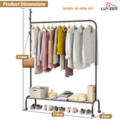 Lukzer Single Pole Portable Metal Garment Rack with Bottom Shelf (MGR-007/Black)