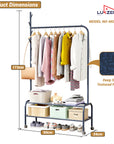 Lukzer Multipurpose Single Pole Metal Garment Rack with Wheels & 2 Bottom Shelves - (MGR-006) (White, Gold, Grey, Pink, Deep Sea, Black)