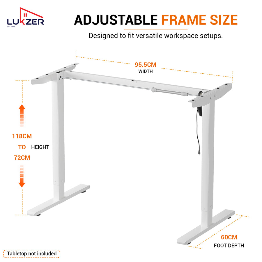 Lukzer Electric Height Adjustable Desk Frame (EST-003-F/White)