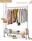Lukzer Single Rod Garment Rack with Bottom Shelf | Cloth Organizer for Hanging Kurtas, Jackets, Bags in Bedroom, Office, Hostel & More (MGR-003)