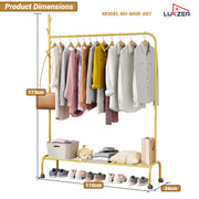 Lukzer Single Pole Portable Metal Garment Rack with Bottom Shelf (MGR-007/Gold)