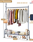 Lukzer Single Rod Garment Rack with Bottom Shelf | Cloth Organizer for Hanging Kurtas, Jackets, Bags in Bedroom, Office, Hostel & More (MGR-003)