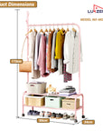 Lukzer Multipurpose Single Pole Metal Garment Rack with Wheels & 2 Bottom Shelves - (MGR-006) (White, Gold, Grey, Pink, Deep Sea, Black)