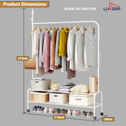 Lukzer Single Pole Portable Metal Garment Rack with 2 Bottom Shelves (MGR-008/White)