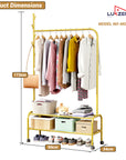 Lukzer Multipurpose Single Pole Metal Garment Rack with Wheels & 2 Bottom Shelves - (MGR-006) (White, Gold, Grey, Pink, Deep Sea, Black)