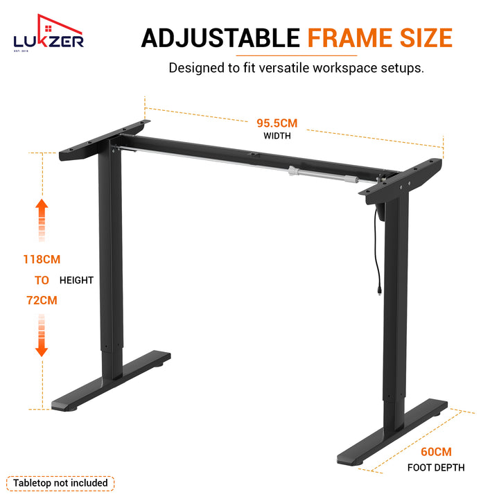 Lukzer Electric Height Adjustable Desk Frame (EST-003-F/Black)