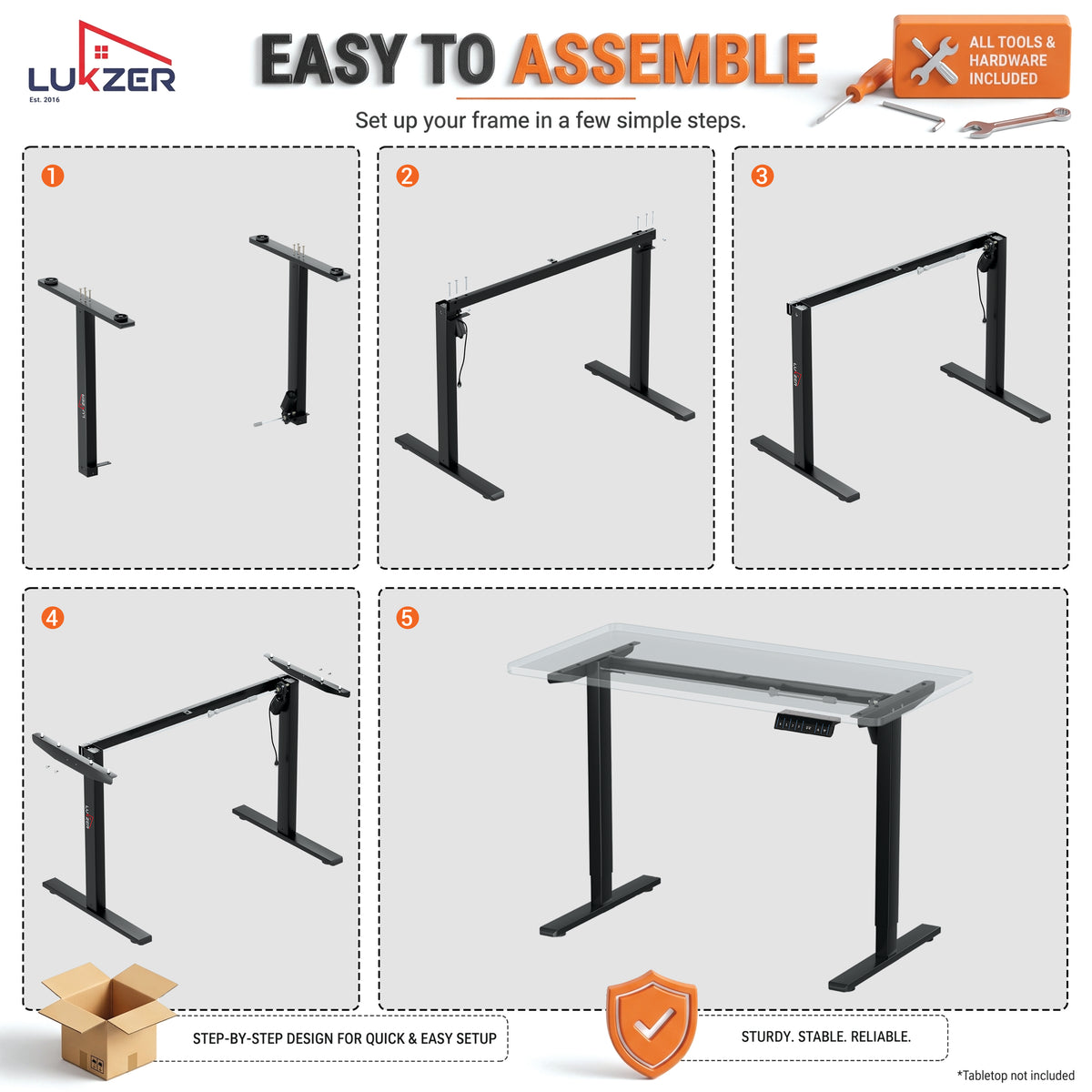 Lukzer Electric Height Adjustable Desk Frame with USB & Type-C Port on Control (EST-003/UC-F/White)