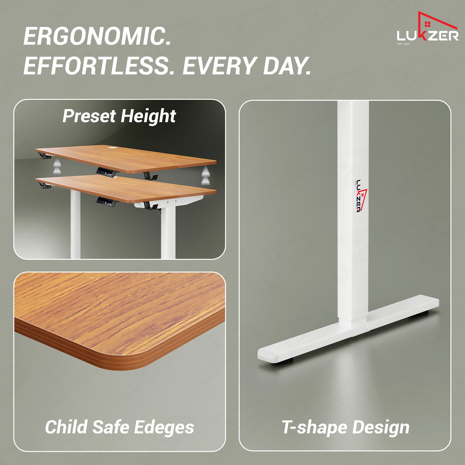 Lukzer Electric Height Adjustable Desk with USB & Type-C Study Table (EST-003/UC-White & Oak Brown) 3-Years Warranty