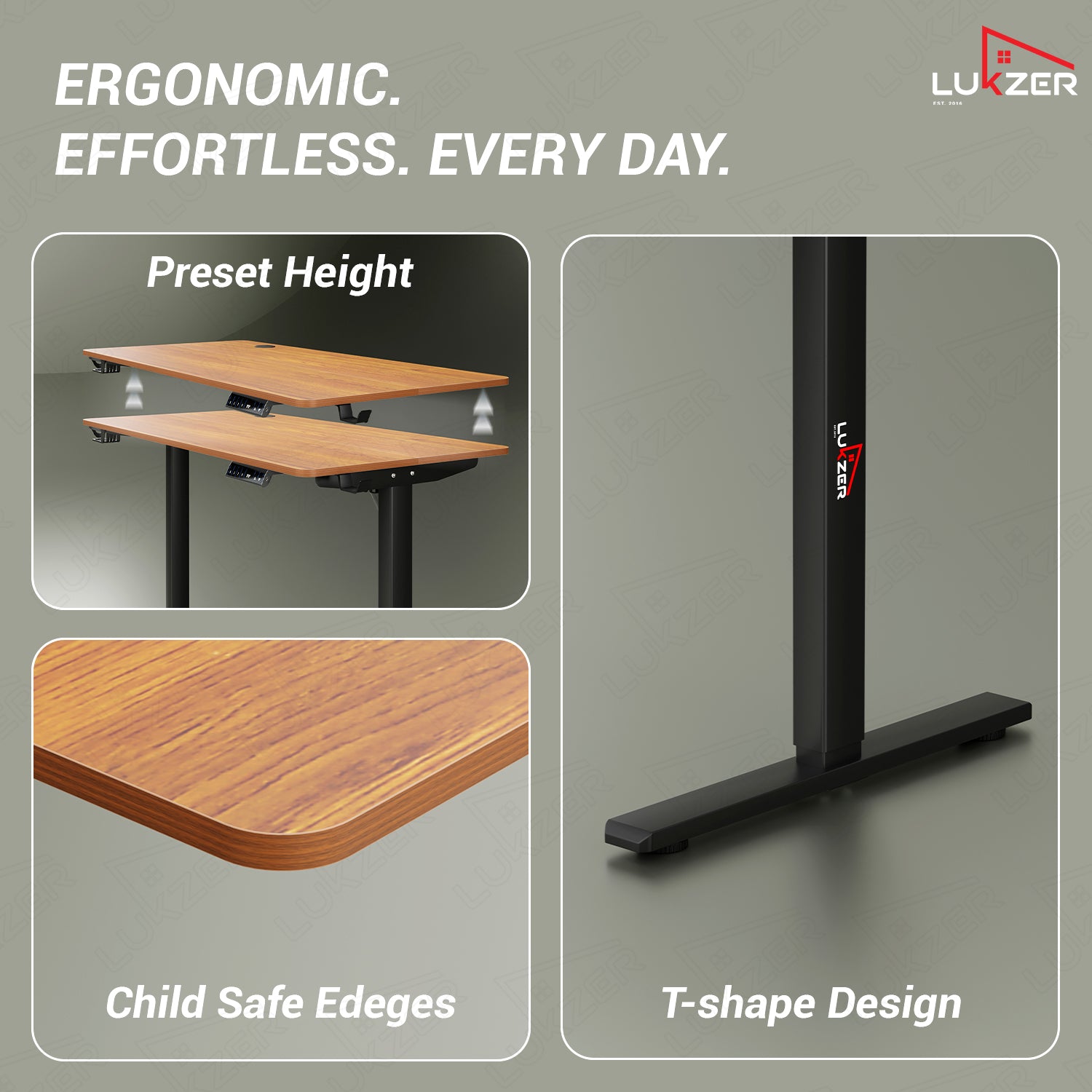 Lukzer Electric Height Adjustable Desk with USB & Type-C Study Table (EST-003/UC-Black & Oak Brown) 3-Years Warranty
