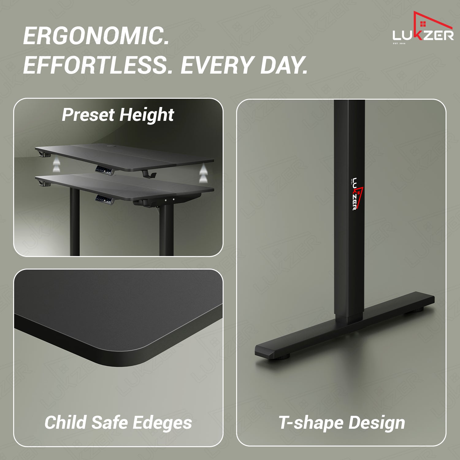Lukzer Electric Height Adjustable Desk with USB & Type-C Study Table (EST-003/UC-Black & Black) 3-Years Warranty