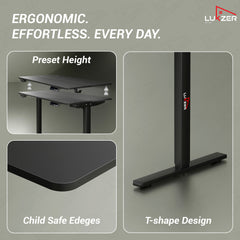Lukzer Electric Height Adjustable Desk with USB & Type-C Study Table (EST-003/UC-Black & Black) 3-Years Warranty