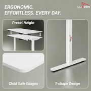 Lukzer Electric Height Adjustable Desk with USB & Type-C Study Table (EST-003/UC-White & White)