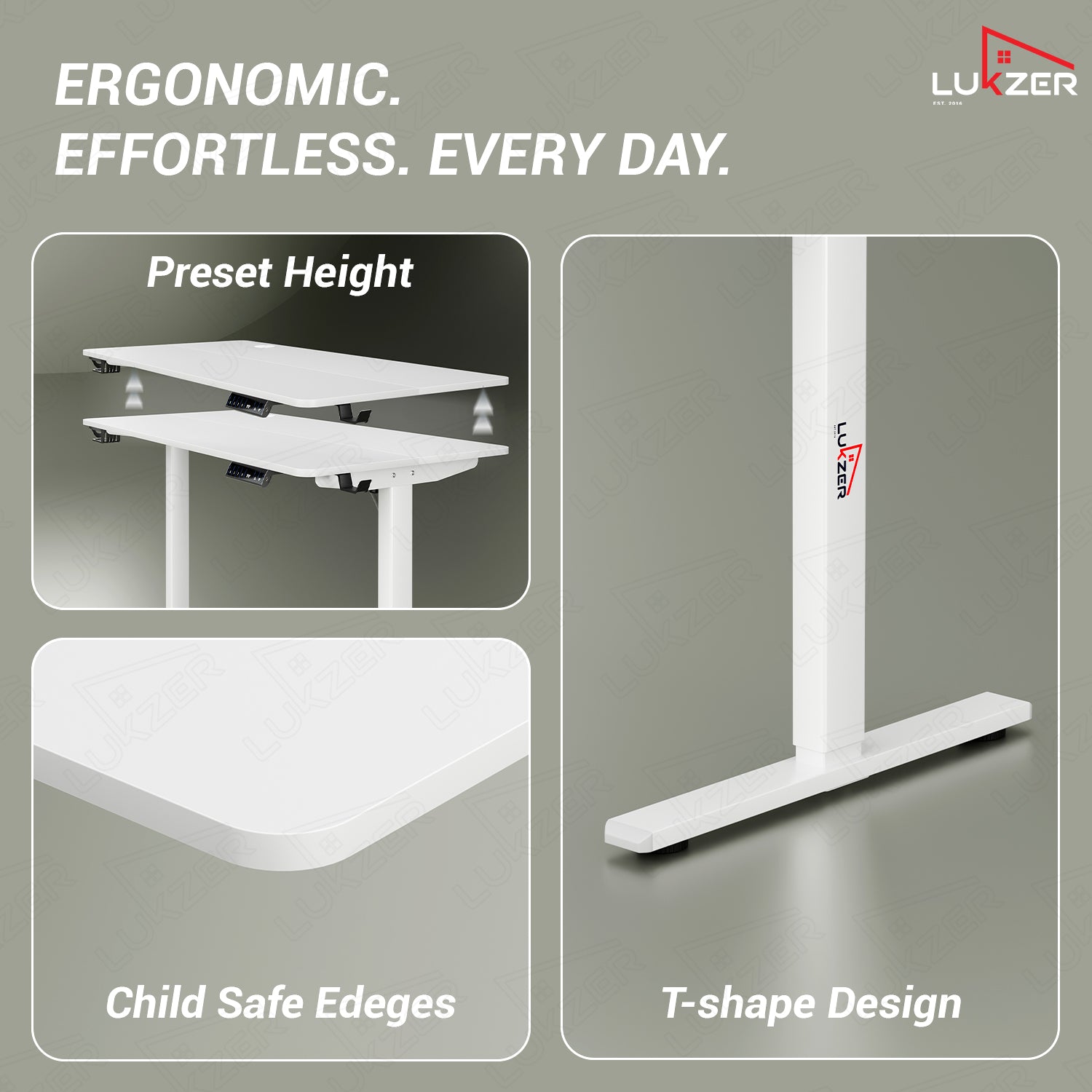 Lukzer Electric Height Adjustable Desk with USB & Type-C Study Table (EST-003/UC-White & White) 3-Years Warranty