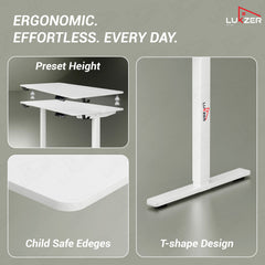 Lukzer Electric Height Adjustable Desk with USB & Type-C Study Table (EST-003/UC-White & White) 3-Years Warranty