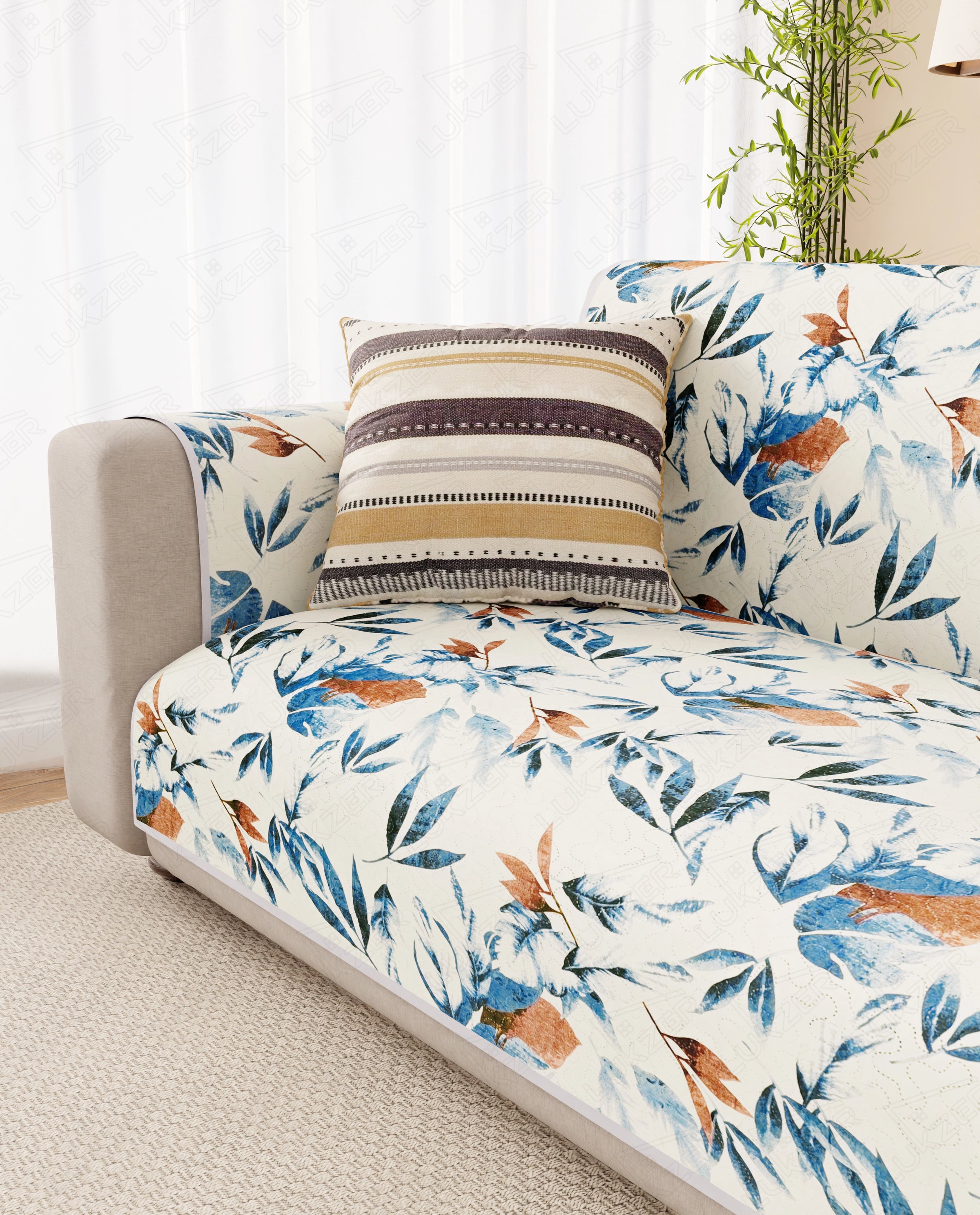 Lukzer Reversible Quilted Sofa Mat with Arms Marble Mesh (SC-204-01)