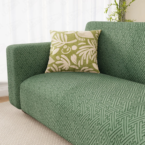 Lukzer Pastel Shades Textured Sofa Cover  Green Grid Maze (SC-107-01)