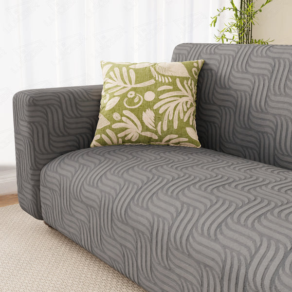 Lukzer Pastel Shades Textured Sofa Cover - Dark Grey Ripple Lines (SC-164-01)