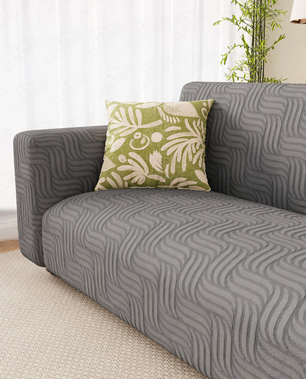 Lukzer Pastel Shades Textured Sofa Cover - Dark Grey Ripple Lines (SC-164-01)