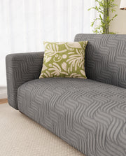 Lukzer Pastel Shades Textured Sofa Cover - Dark Grey Ripple Lines (SC-164-01)