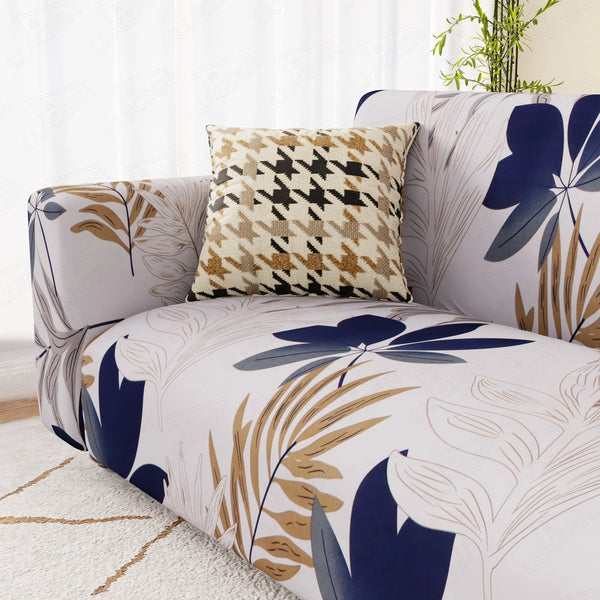 Lukzer Polyester Sofa Cover White Leaf Print (SC-017-01)