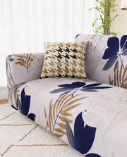 Lukzer Polyester Sofa Cover White Leaf Print (SC-017-01)