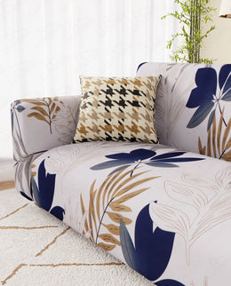 Lukzer Polyester Sofa Cover White Leaf Print (SC-017-01)