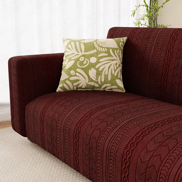 Lukzer Pastel Shades Textured Sofa Cover - Deep Maroon Zigzag (SC-138-01)