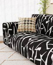 Lukzer Polyester Sofa Cover  Black & White (SC-026-01)