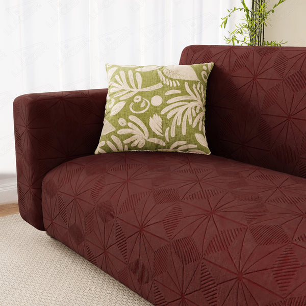 Lukzer Pastel Shades Textured Sofa Cover - Deep Maroon Starlight Grid (SC-145-01)
