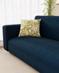Lukzer Pastel Shades Textured Sofa Cover - Marine Blue Curved Diamond (SC-152-01)