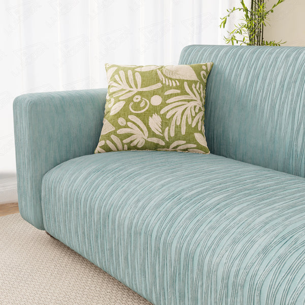 Lukzer Pastel Shades Textured Sofa Cover - Blue Wavy Stripes (SC-082-01)