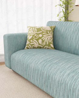 Lukzer Pastel Shades Textured Sofa Cover - Blue Wavy Stripes (SC-082-01)