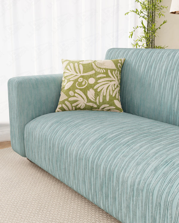 Lukzer Pastel Shades Textured Sofa Cover - Blue Wavy Stripes (SC-082-01)
