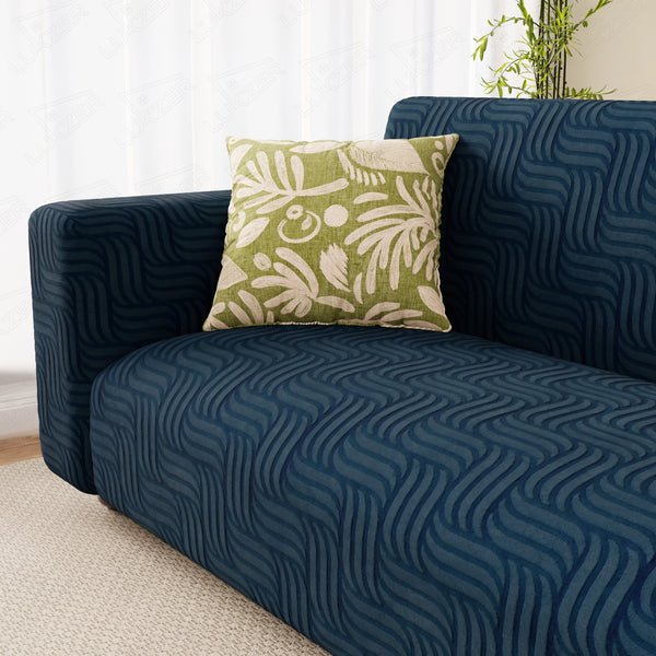 Lukzer Pastel Shades Textured Sofa Cover -  Marine Blue Ripple Lines (SC-166-01)