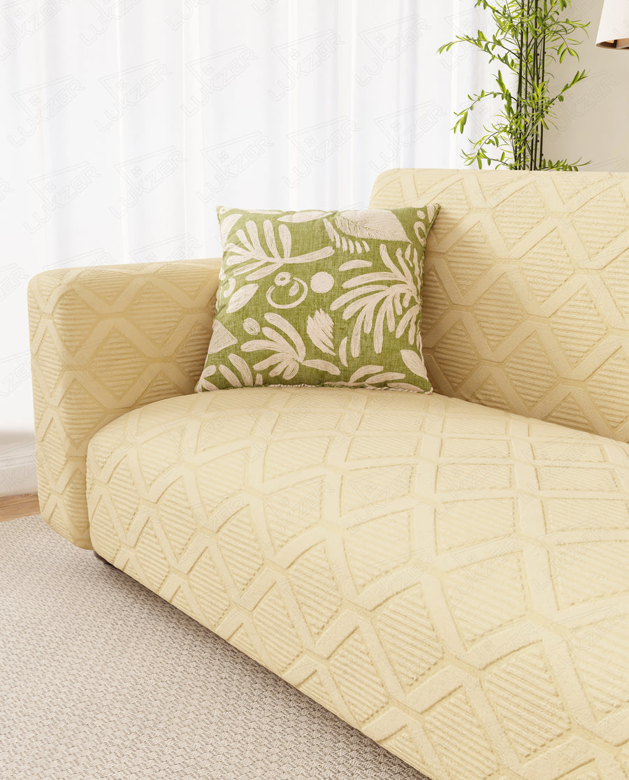 Lukzer Pastel Shades Textured Sofa Cover -  Yellow Diamond (SC-156-01)
