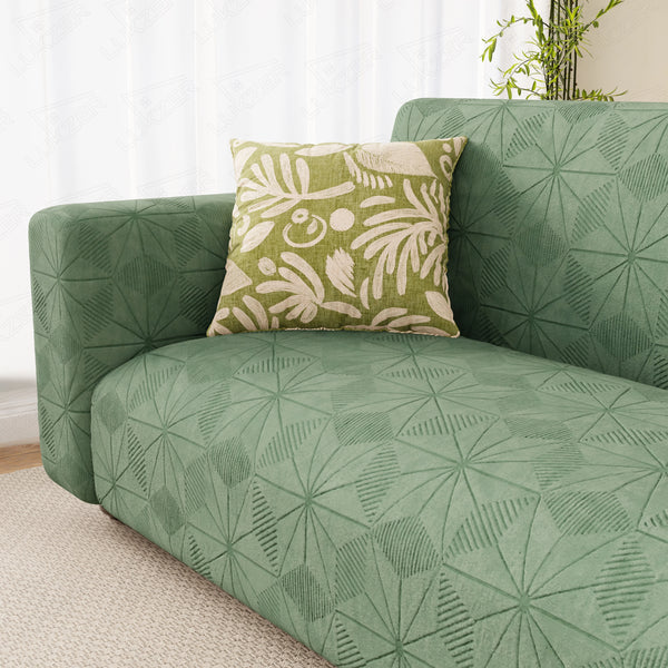Lukzer Pastel Shades Textured Sofa Cover - Green Starlight Grid (SC-143-01)