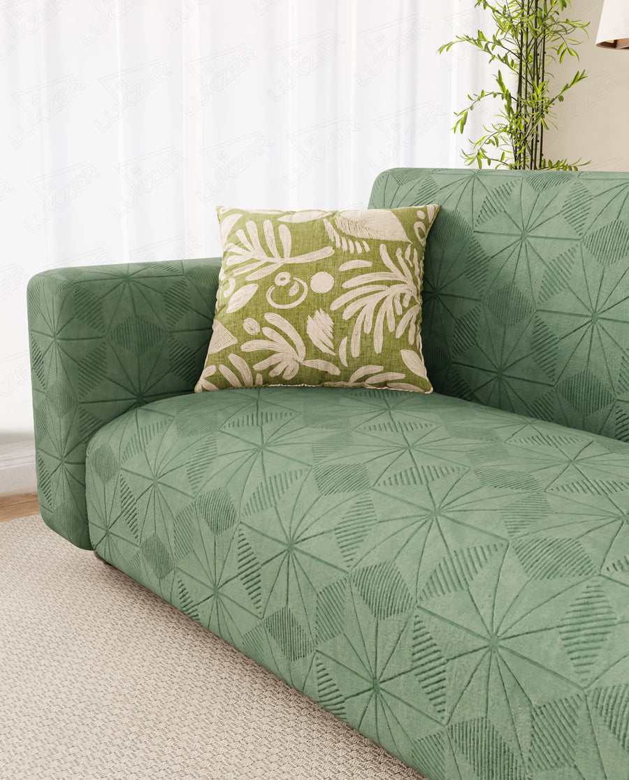 Lukzer Pastel Shades Textured Sofa Cover - Green Starlight Grid (SC-143-01)