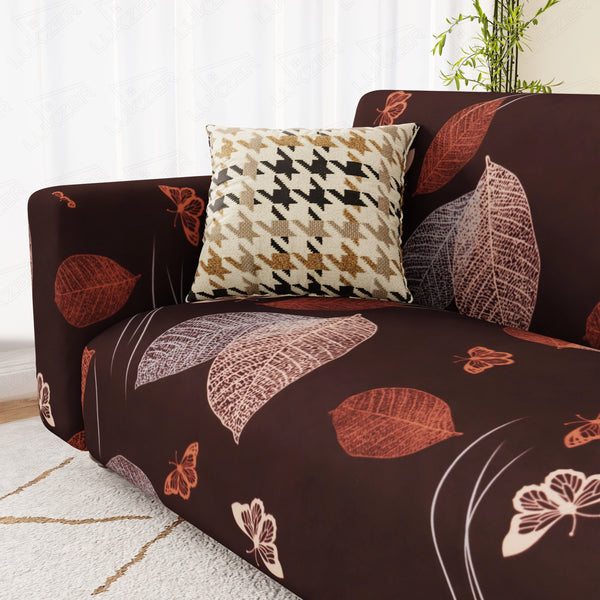 Lukzer Polyester Sofa Cover - Maroon Leaves (SC-010-01)