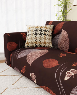 Lukzer Polyester Sofa Cover - Maroon Leaves (SC-010-01)