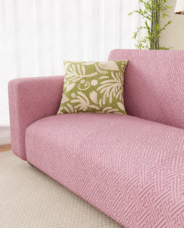 Lukzer Pastel Shades Textured Sofa Cover Pink Grid Maze (SC-108-01)