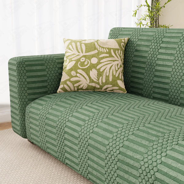 Lukzer Pastel Shades Textured Sofa Cover - Green Dotted Stripe (SC-066-01)