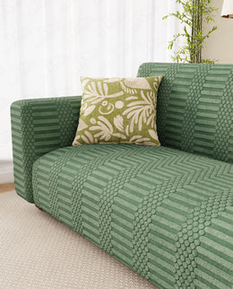 Lukzer Pastel Shades Textured Sofa Cover - Green Dotted Stripe (SC-066-01)