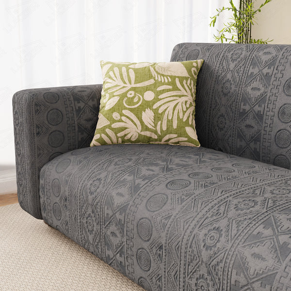 Lukzer Pastel Shades Textured Sofa Cover - Dark Grey Tribal Design (SC-137-01)