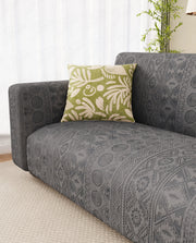 Lukzer Pastel Shades Textured Sofa Cover - Dark Grey Tribal Design (SC-137-01)
