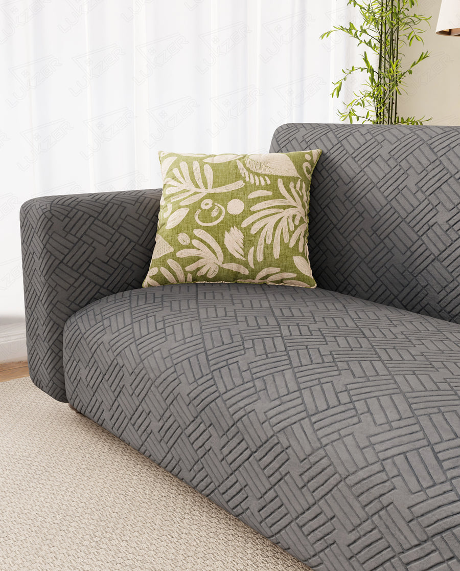 Lukzer Pastel Shades Textured Sofa Cover - Dark Grey Abstract (SC-171-01)